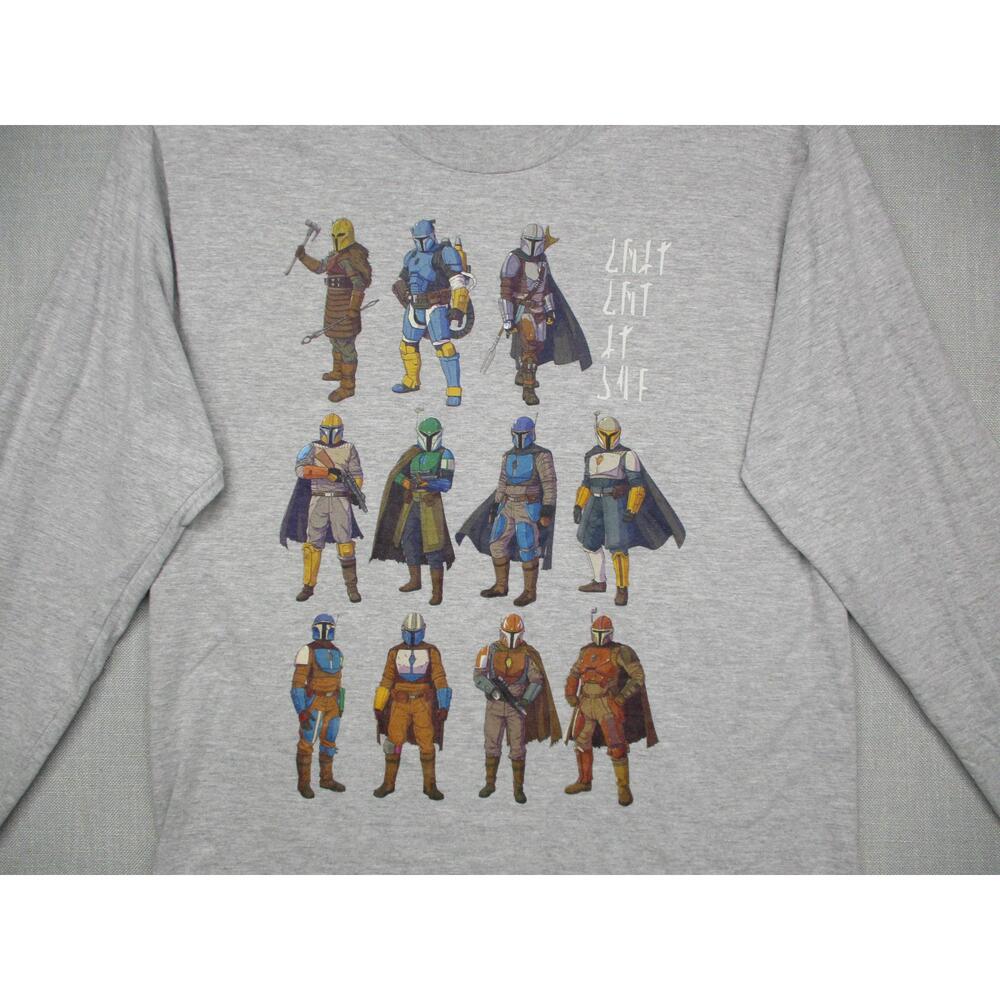 STAR WARS Grey Mandalorian Sci-Fi Graphic Print Long Sleeve T-Shirt Men's Size M